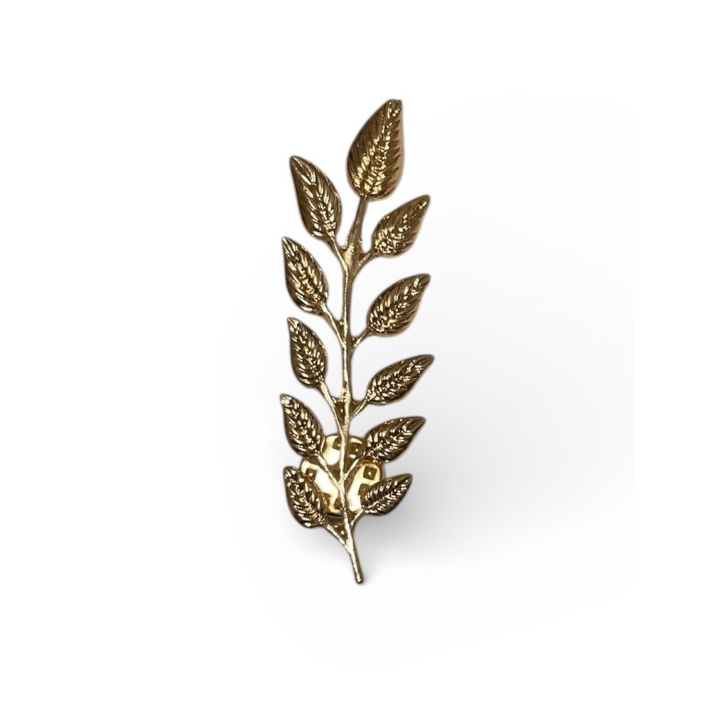 Vintage Leaf Leaves Brooch Branch Nature Autumn Gold Tone Lapel Pin Pinback